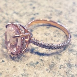 Oval Pink Morganite & Diamond Engagement Ring 14K